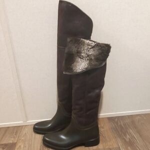 ViaLactea Over-the-Knee Brown Tall Rain Boots Fleece Lined Size 40EU